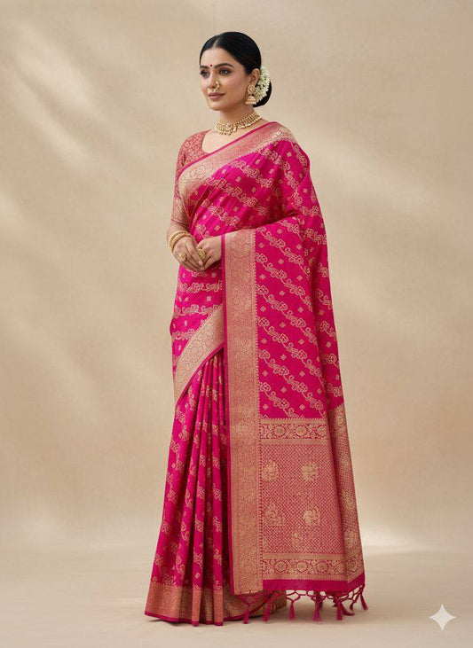 Elegant Pink Silk with Meenakari Work Saree