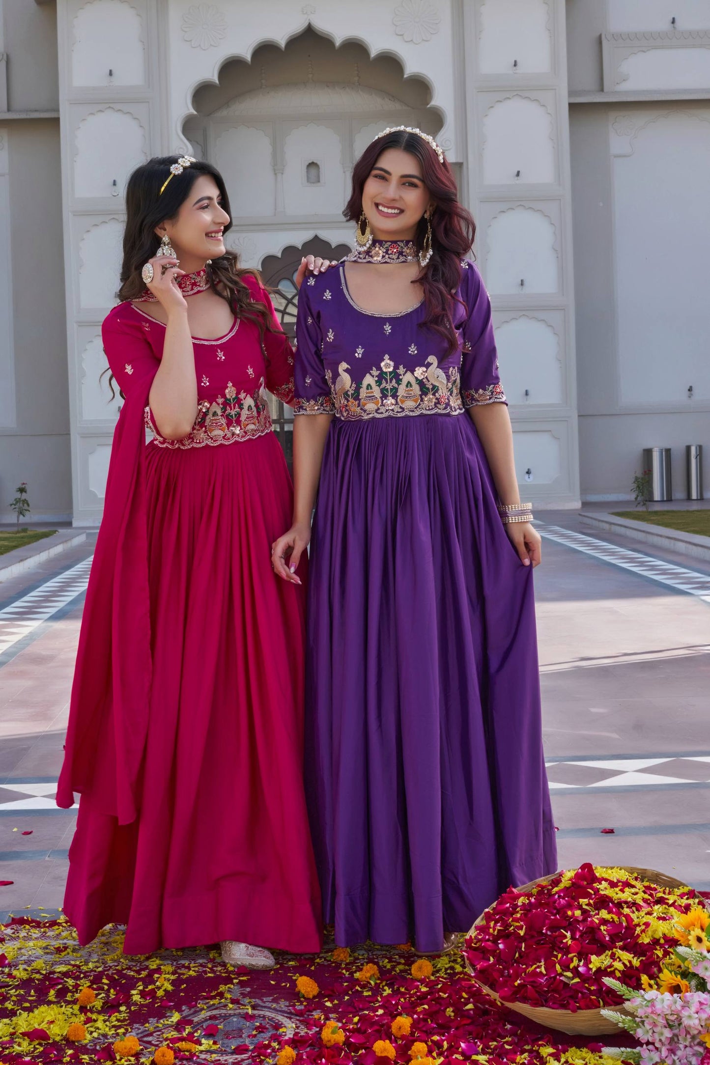 Lovely Pink Crepe Silk with Heavy Embroidery Work Gown