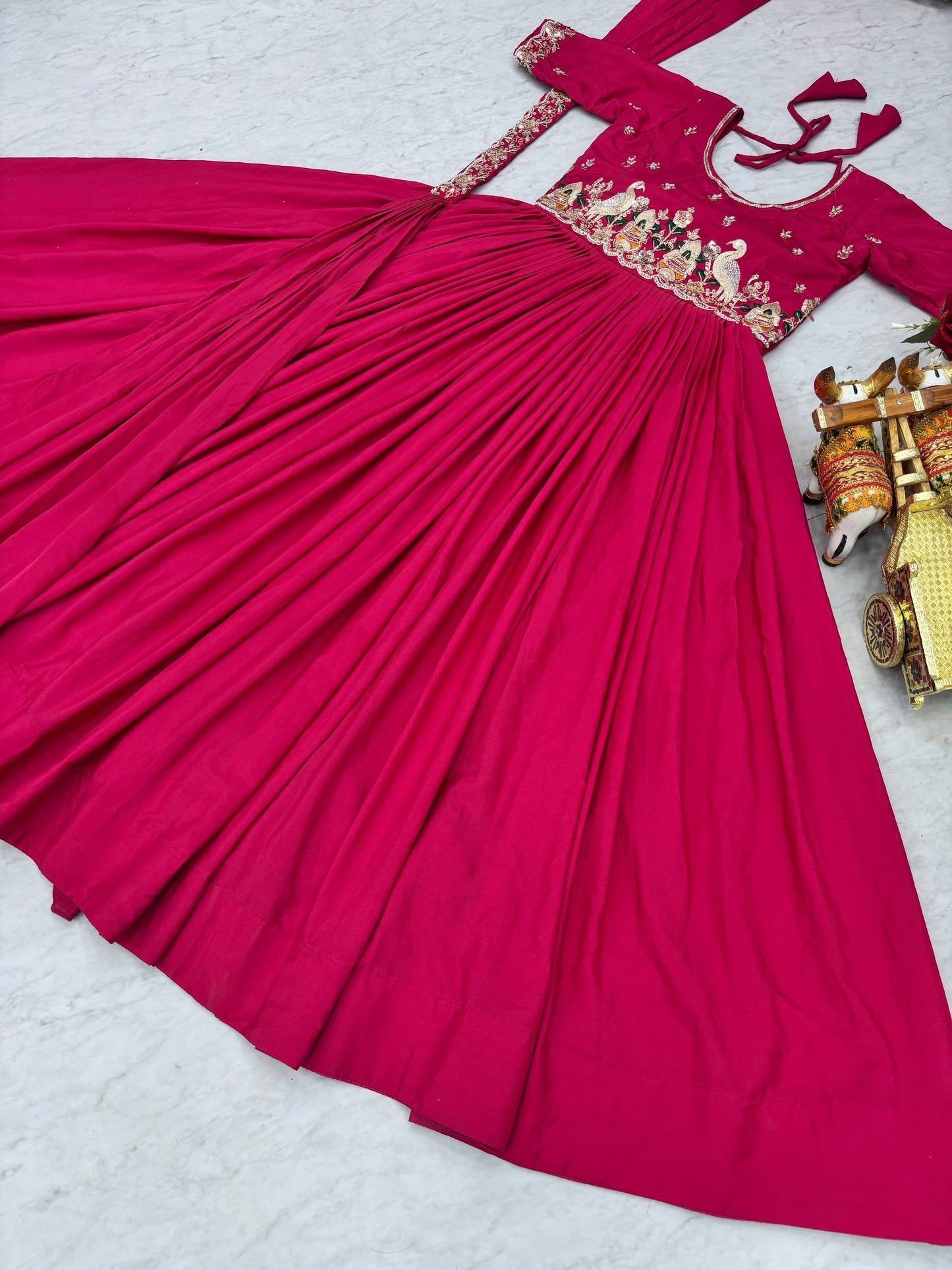 Lovely Pink Crepe Silk with Heavy Embroidery Work Gown