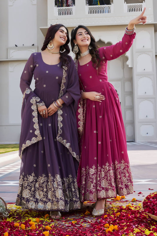 Lovely Purple Fox Georgette with Heavy Sequence Work Gown