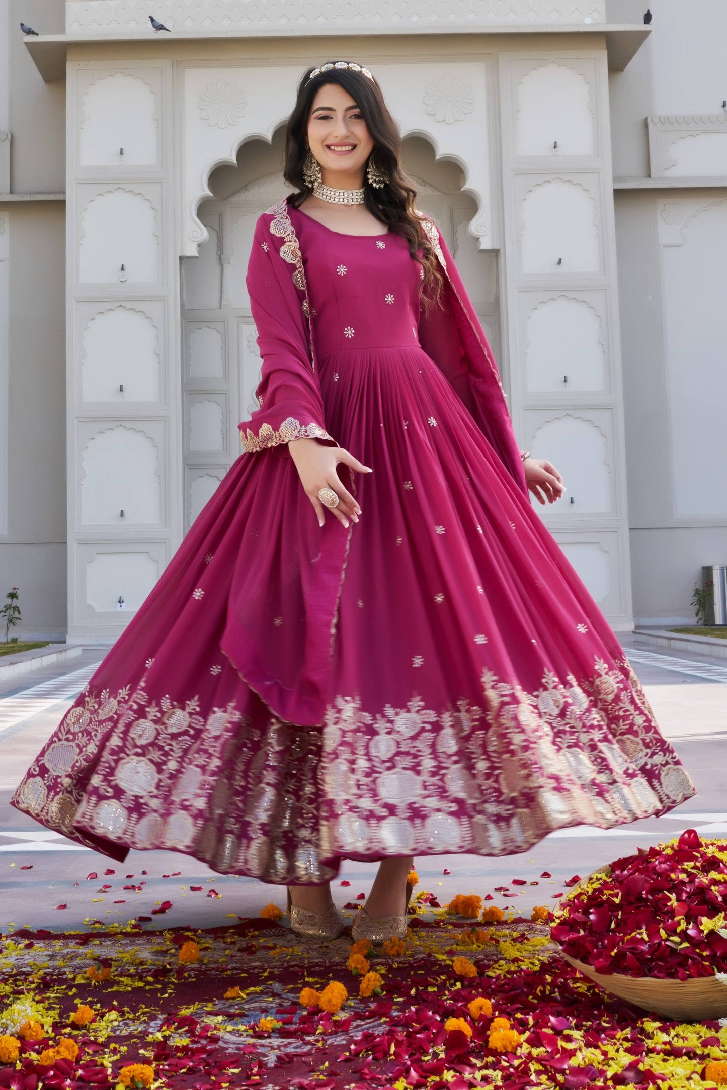 Lovely Purple Fox Georgette with Heavy Sequence Work Gown