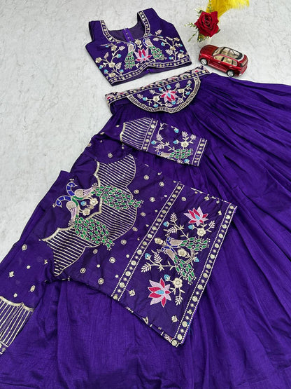 Ceremony Wear Vichitra Silk Heavy Thread Work Lehenga