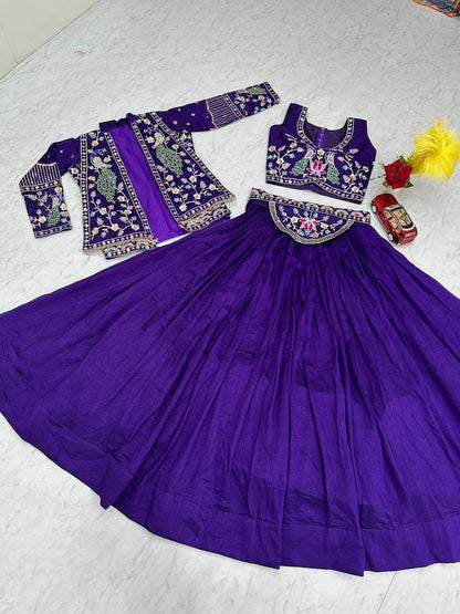 Ceremony Wear Vichitra Silk Heavy Thread Work Lehenga