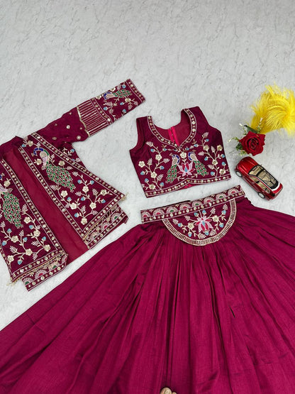 Ceremony Wear Vichitra Silk Heavy Thread Work Lehenga