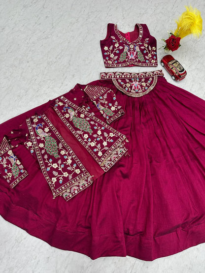 Ceremony Wear Vichitra Silk Heavy Thread Work Lehenga