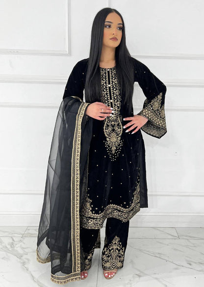 Winter Special Black and Blue Velvet Sharara Suit