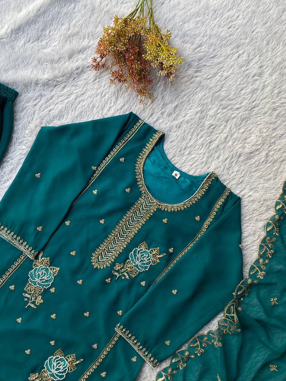 Pretty Teal Blue Color Sequence Work Sharara Set