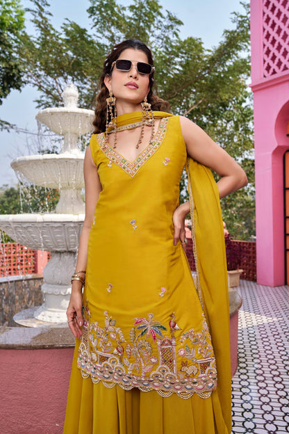 Captivating Pink Star Georgette with Embroidery Work Kurti Set