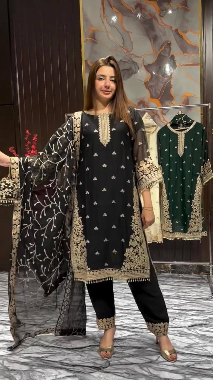 Stunning Black Zimmy Choo with Sequence Embroider Work Sharara Suit