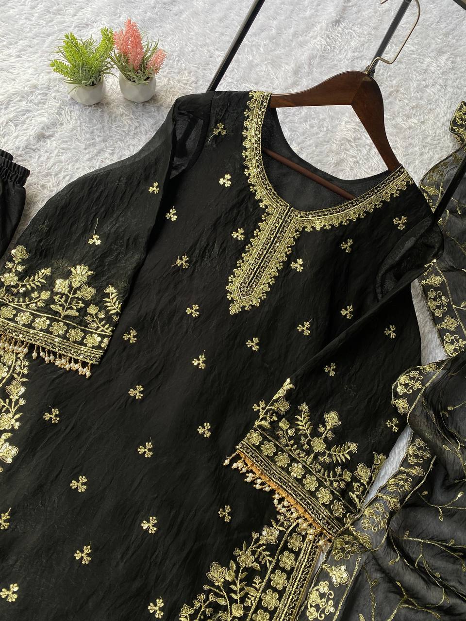 Stunning Black Zimmy Choo with Sequence Embroider Work Sharara Suit