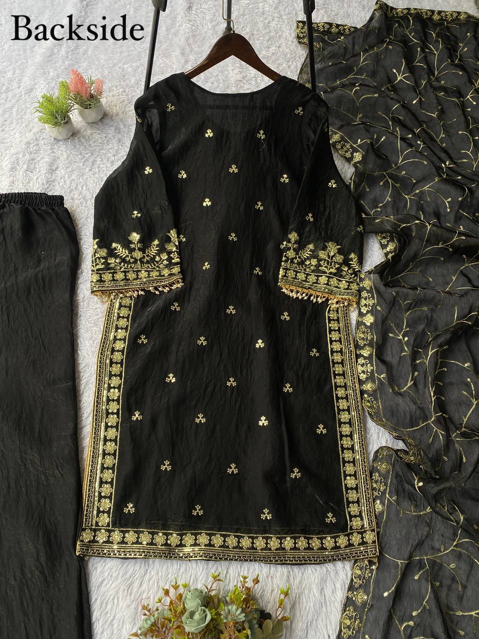 Stunning Black Zimmy Choo with Sequence Embroider Work Sharara Suit