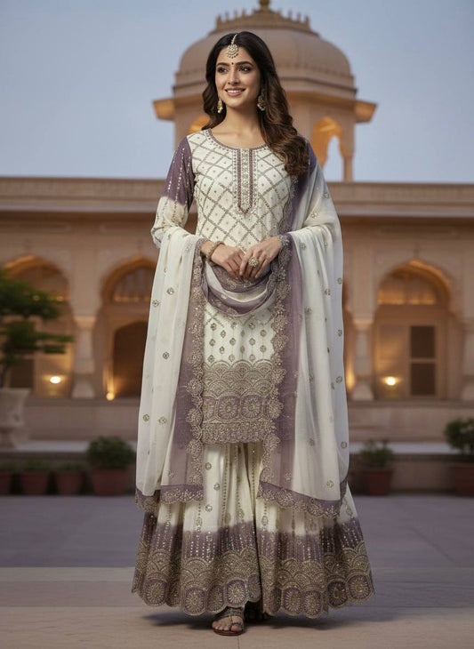 Gorgeous Dual Tone Georgette with Sequence Work Palazzo Suit