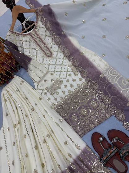 Gorgeous Dual Tone Georgette with Sequence Work Palazzo Suit