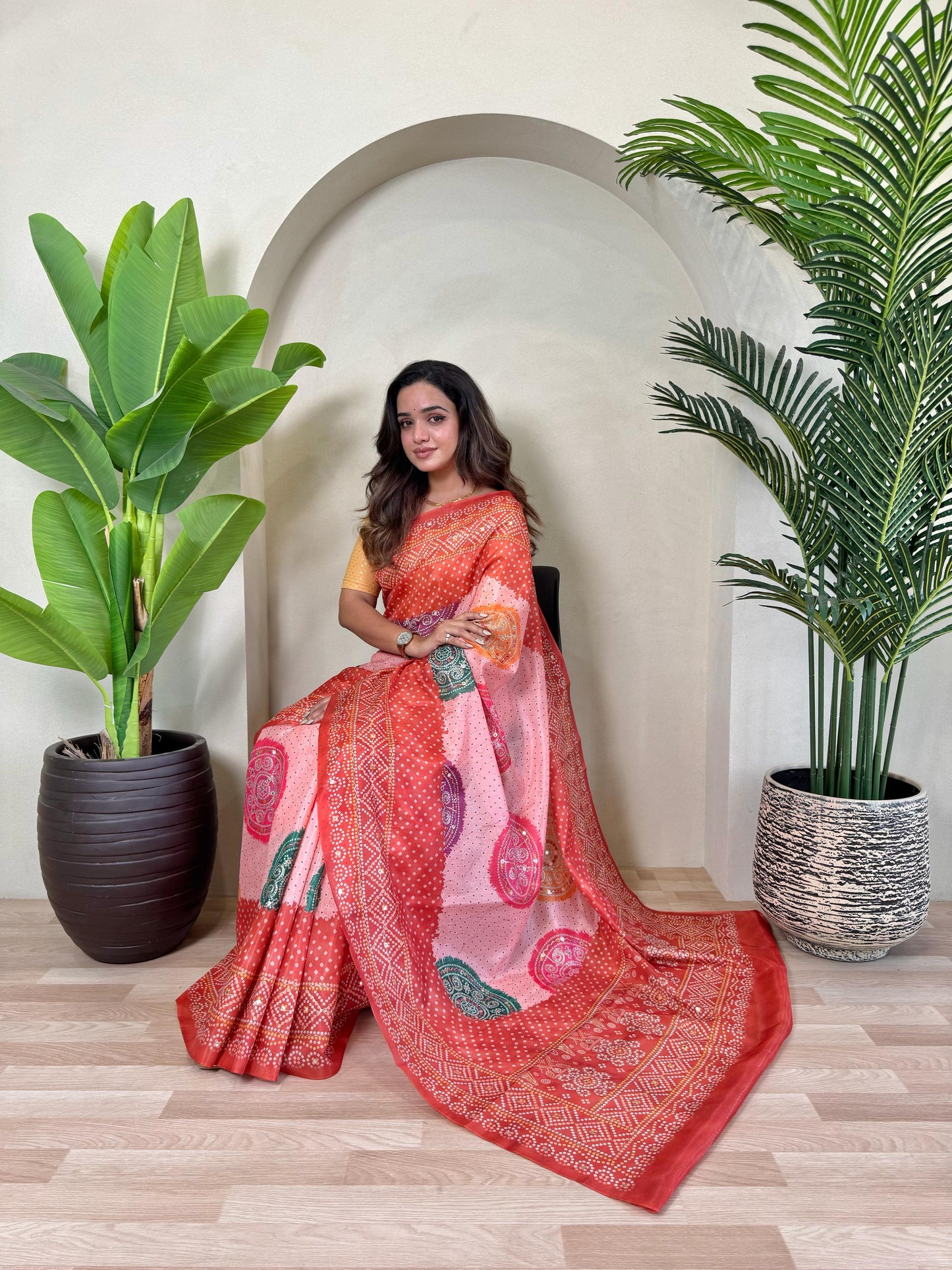 Multi Design Bandhani Print Red Color Exclusive Saree